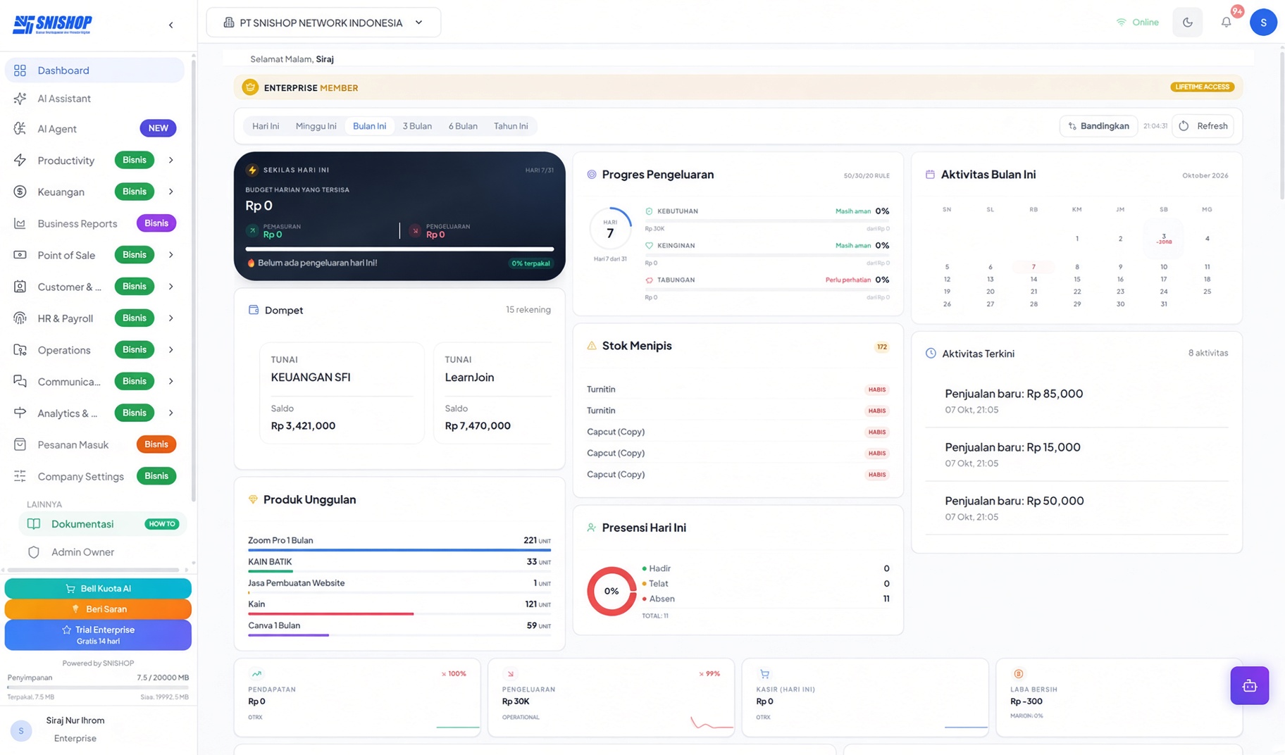 SNISHOP Enterprise AI-First ERP — AI-Autonomous Business Operating System